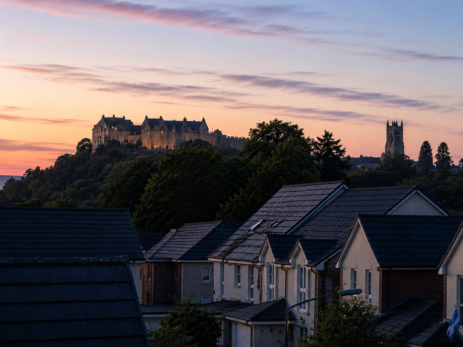 Stirling castle at sunset overlooking the city of Stirling